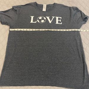 Gray soccer LOVE t shirt.